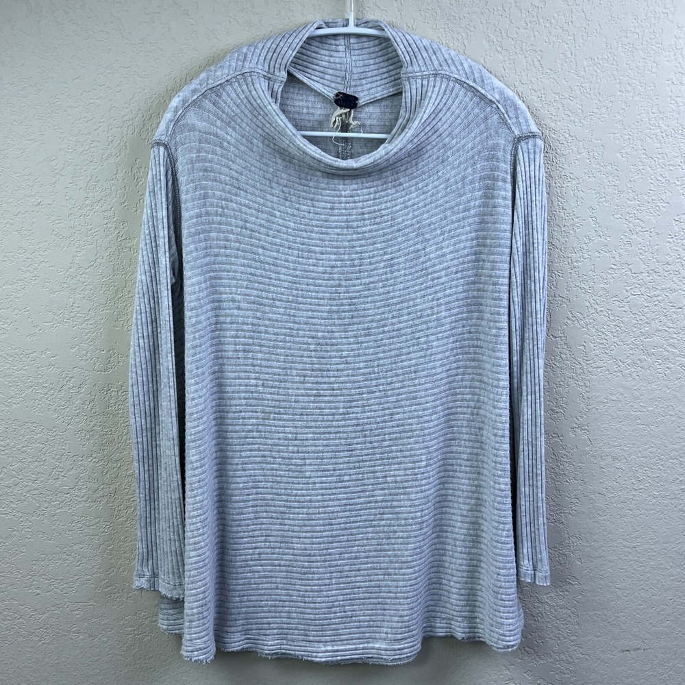 We The Free People Top Womens XS Gray Lover Rib Thermal Split Back Cowl Sweater